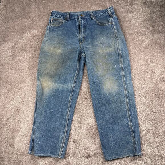 Vtg Carhartt Distressed Workwear Jeans Size 34 Relaxed Fit Utility Farm - Picture 1 of 4